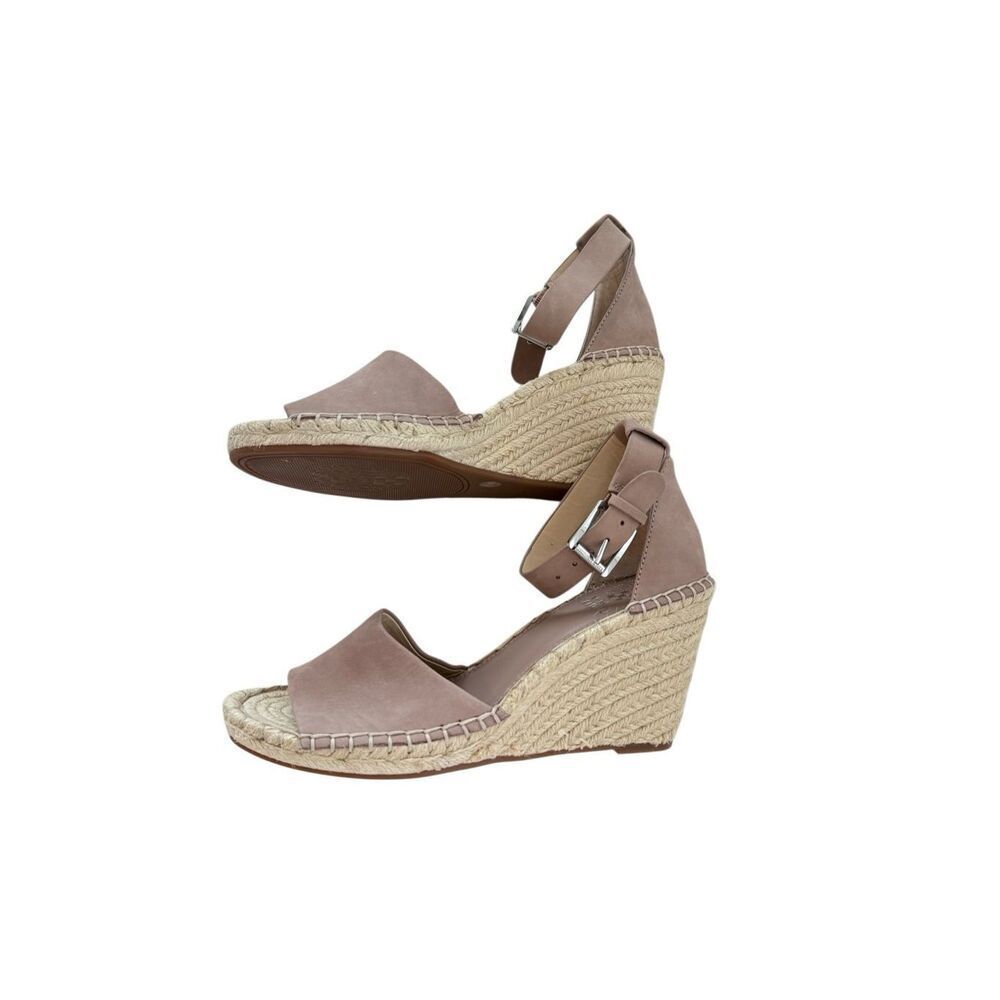 Vince Camuto Womens Taupe Suede Ankle Strap Leera Espadrille Wedge Sandal Sz 8.5